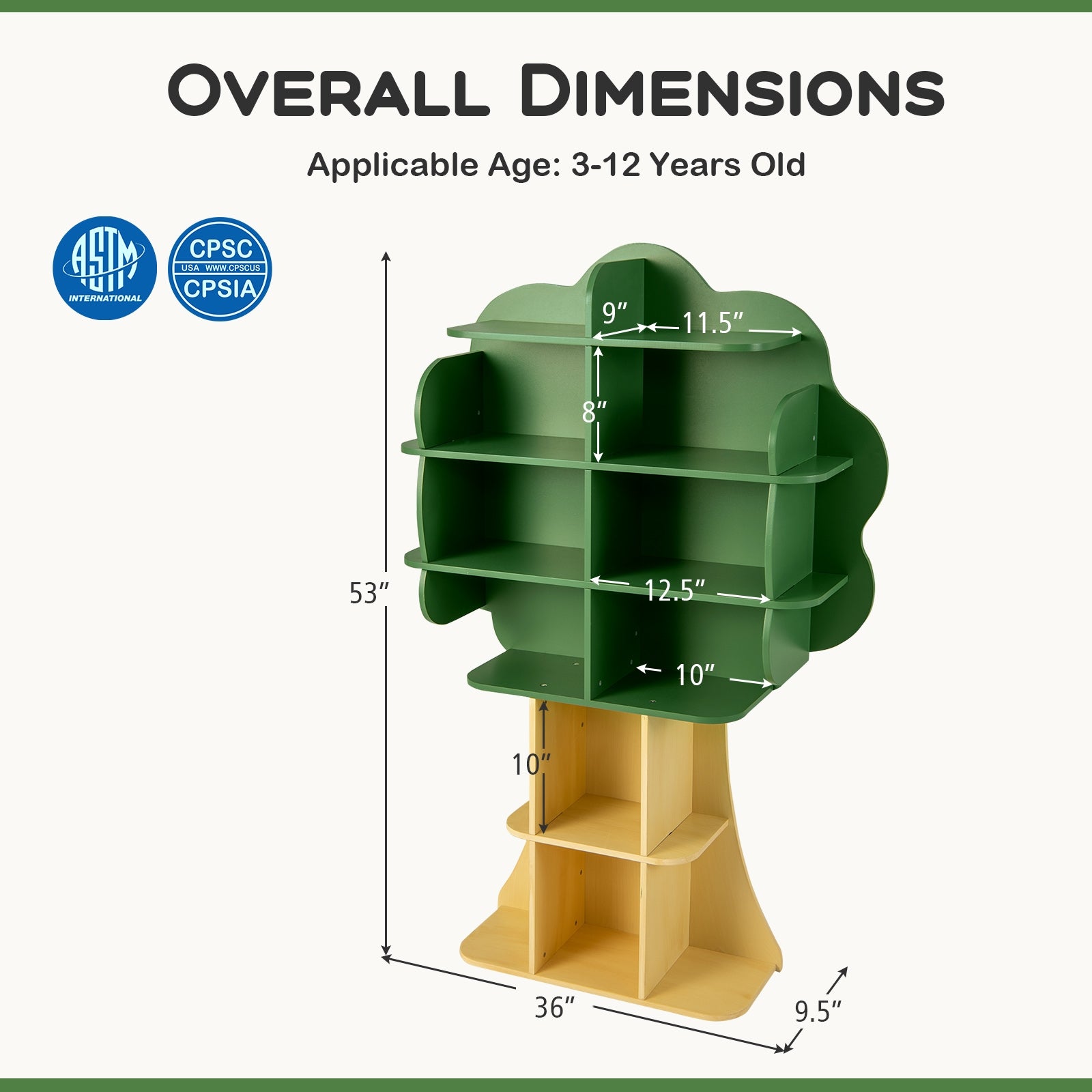 6-Tier Kids Bookcase Shelf Toy Storage Organizer with Open Storage Shelves, Green Kids Storage at Gallery Canada