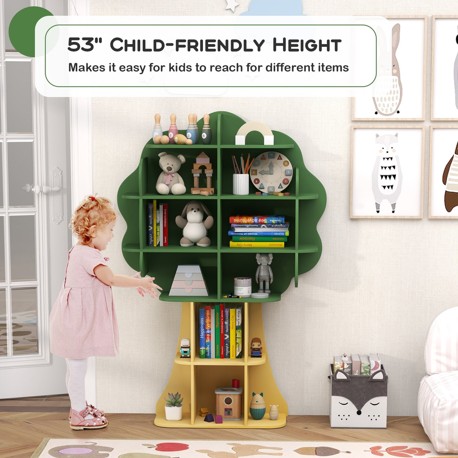 6-Tier Kids Bookcase Shelf Toy Storage Organizer with Open Storage Shelves, Green Kids Storage at Gallery Canada
