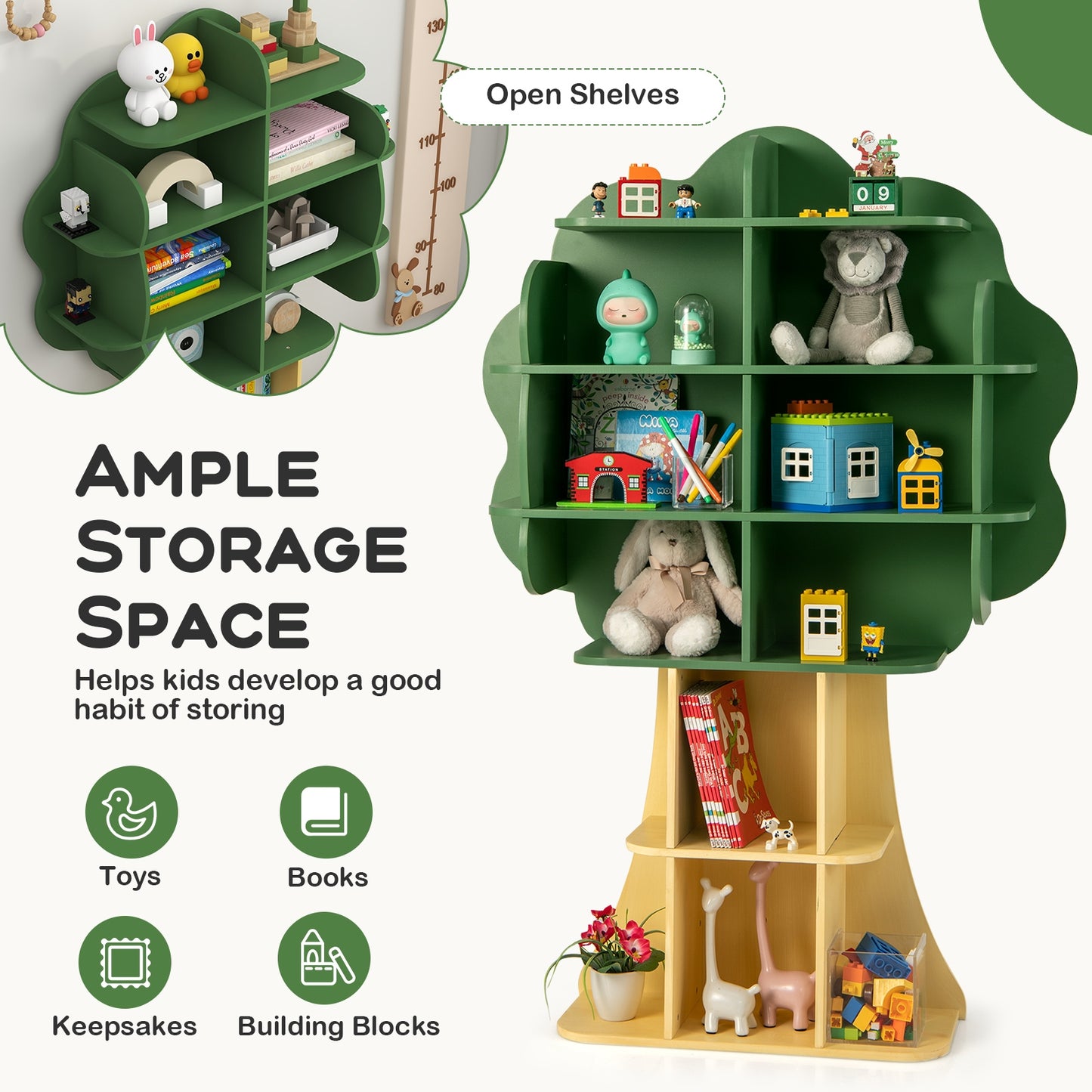 6-Tier Kids Bookcase Shelf Toy Storage Organizer with Open Storage Shelves, Green Kids Storage at Gallery Canada
