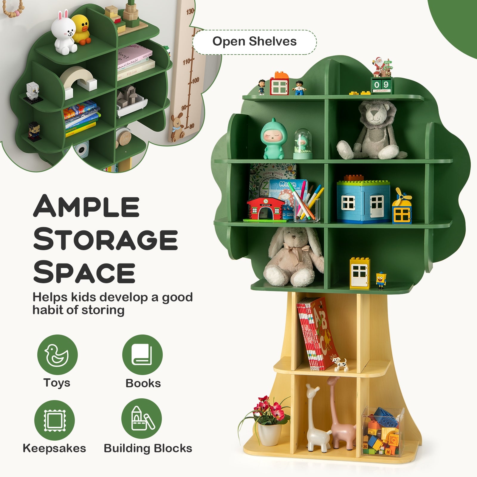 6-Tier Kids Bookcase Shelf Toy Storage Organizer with Open Storage Shelves, Green Kids Storage at Gallery Canada