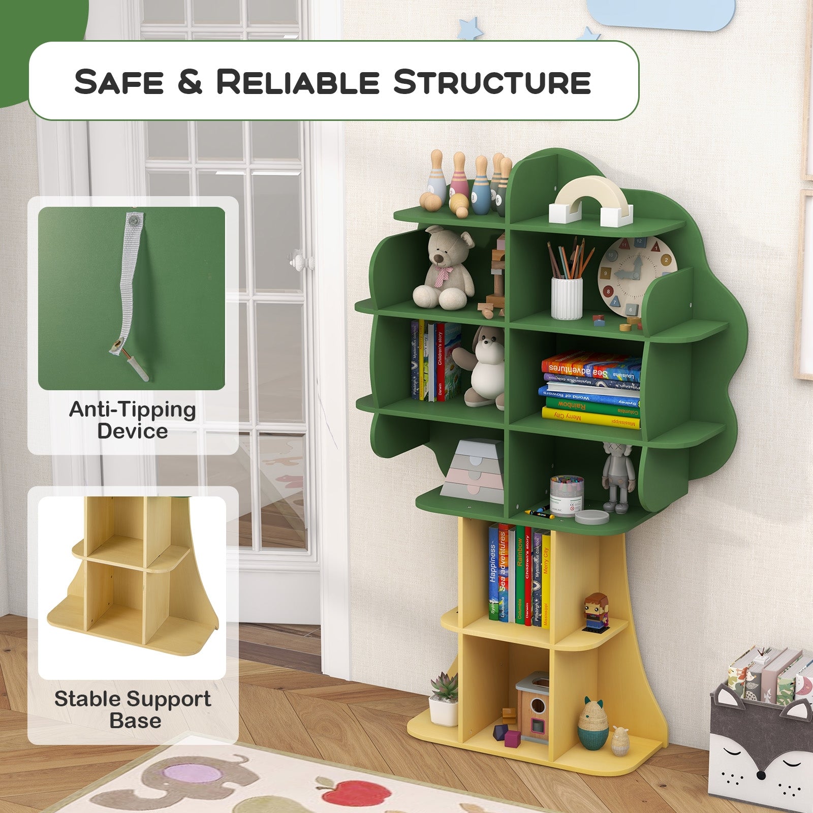 6-Tier Kids Bookcase Shelf Toy Storage Organizer with Open Storage Shelves, Green Kids Storage at Gallery Canada