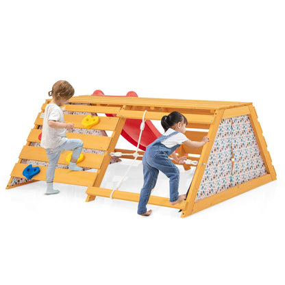 5-in-1 Jungle Gym Wooden Indoor Playground with Slide Rock Climbing Wall Rope Wall Climber, Natural Climbers & Slides at Gallery Canada