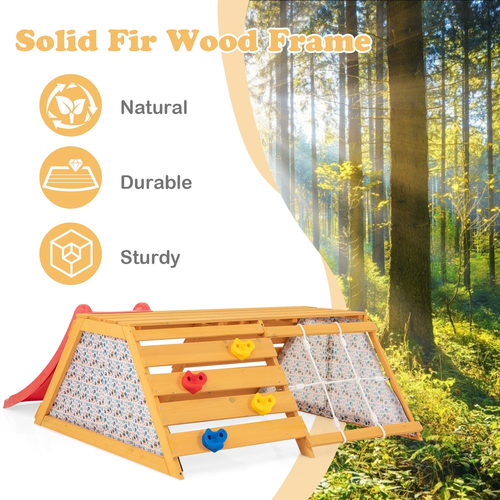 5-in-1 Jungle Gym Wooden Indoor Playground with Slide Rock Climbing Wall Rope Wall Climber, Natural Climbers & Slides at Gallery Canada