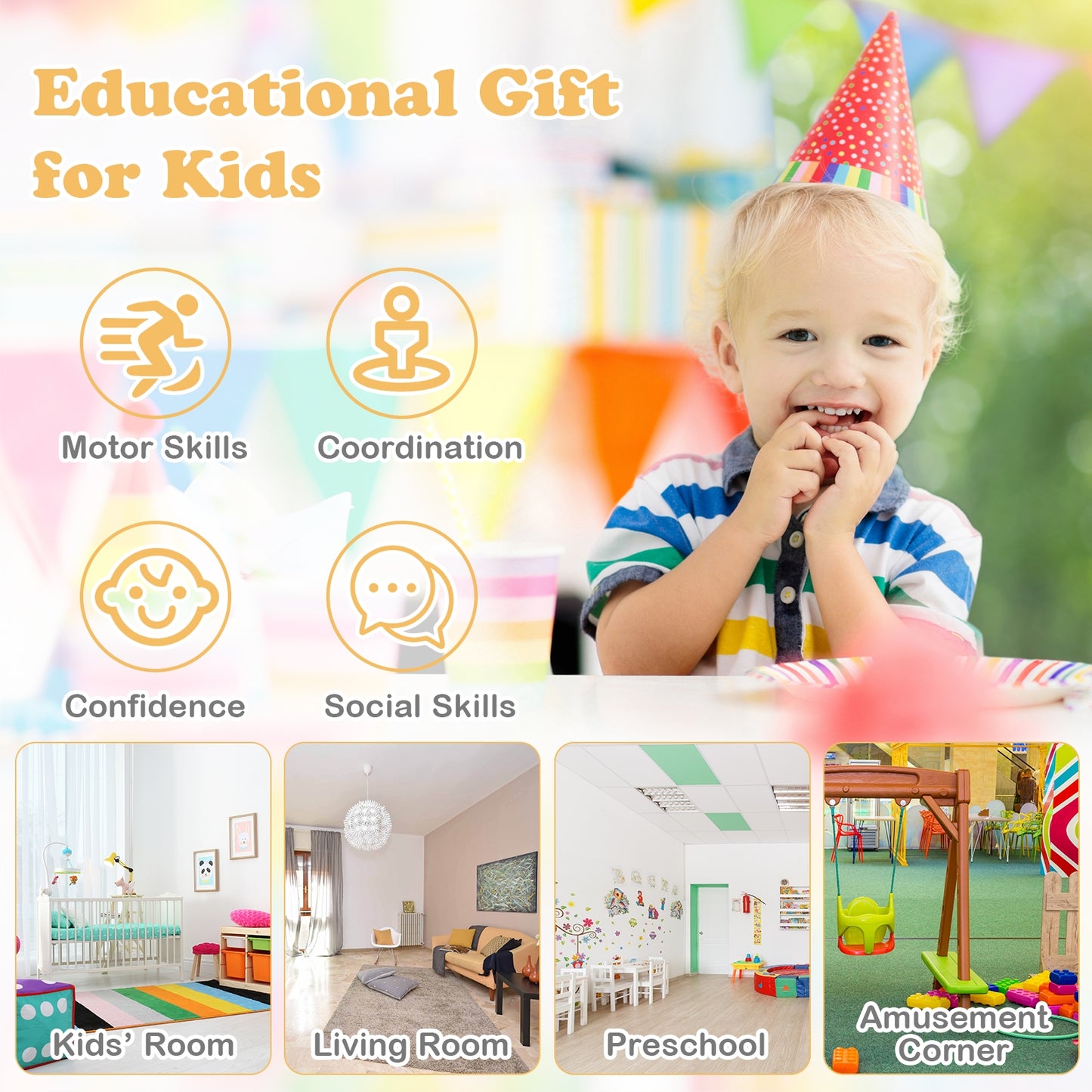 5-in-1 Jungle Gym Wooden Indoor Playground with Slide Rock Climbing Wall Rope Wall Climber, Natural Climbers & Slides at Gallery Canada