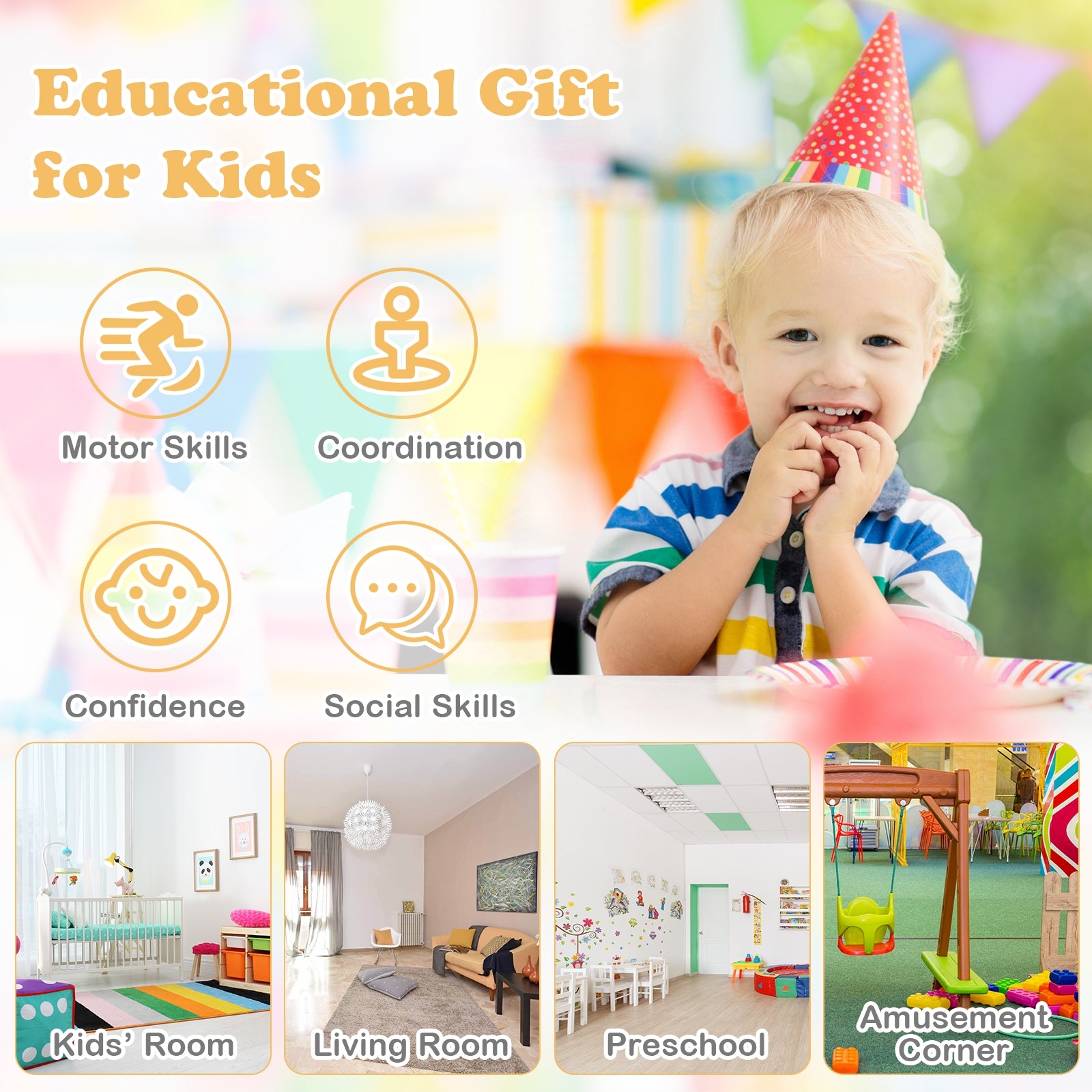 5-in-1 Jungle Gym Wooden Indoor Playground with Slide Rock Climbing Wall Rope Wall Climber, Natural Climbers & Slides at Gallery Canada