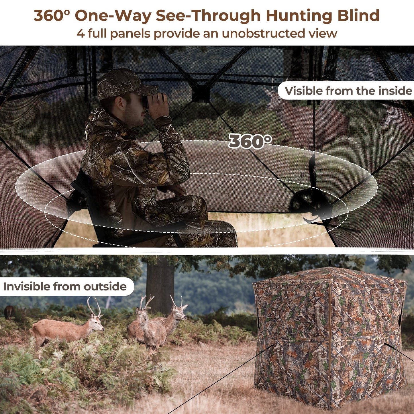 Hunting Blind 360 Degree One-Way See-Through Ground Blind for 2-3 Person, Camouflage Tents at Gallery Canada