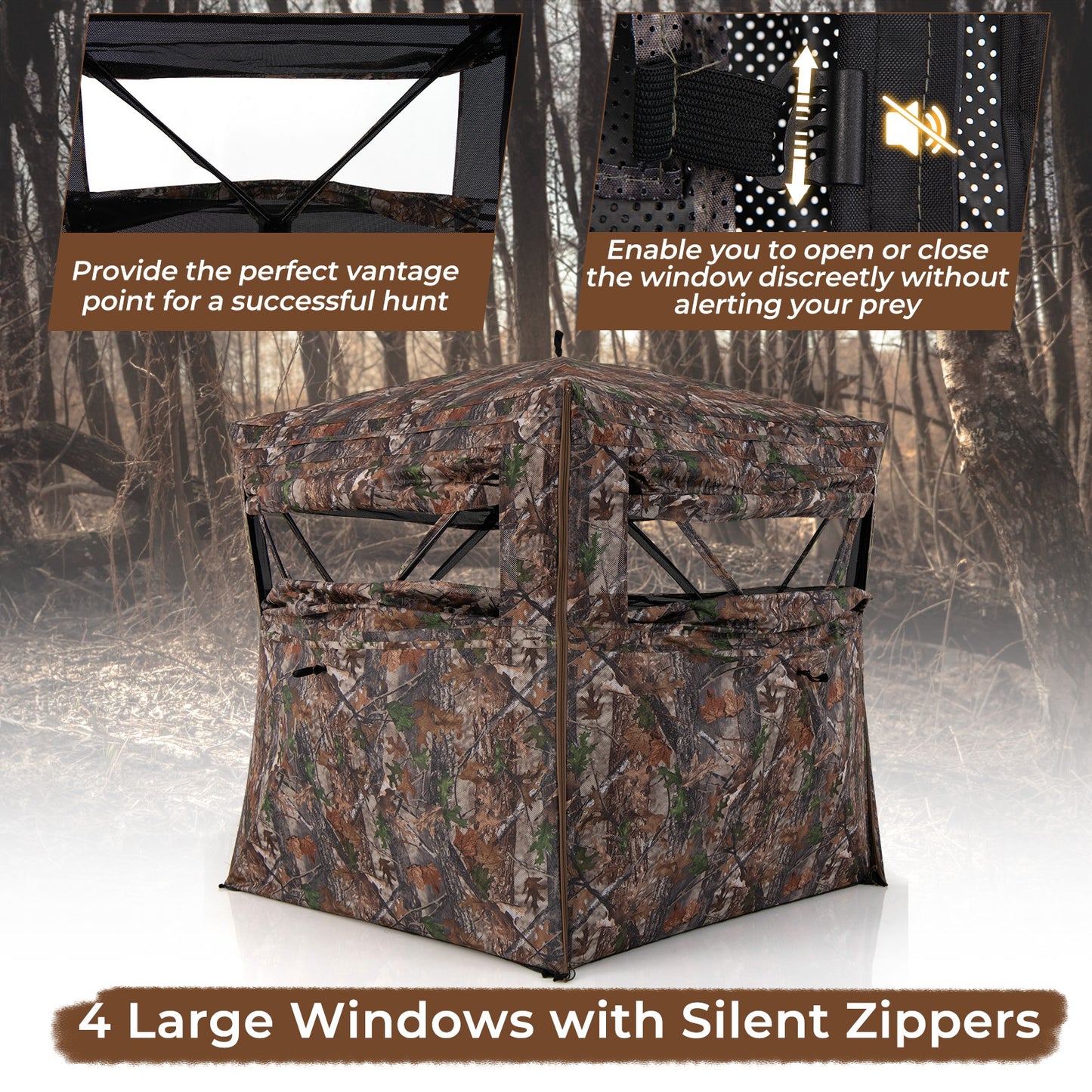 Hunting Blind 360 Degree One-Way See-Through Ground Blind for 2-3 Person, Camouflage Tents at Gallery Canada