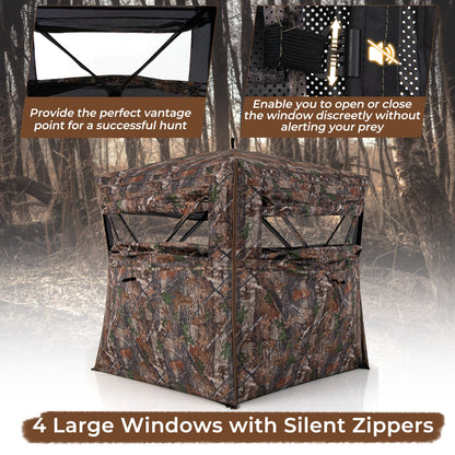 Hunting Blind 360 Degree One-Way See-Through Ground Blind for 2-3 Person, Camouflage Tents at Gallery Canada