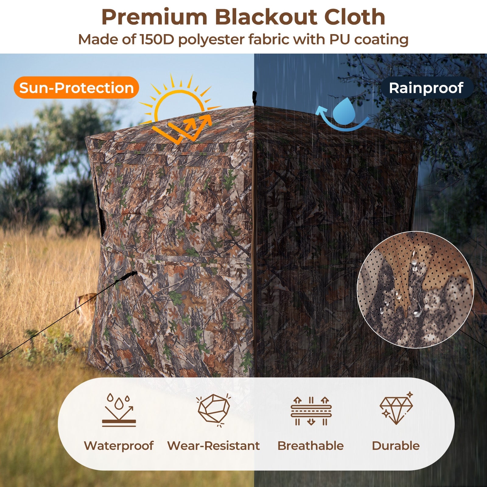 Hunting Blind 360 Degree One-Way See-Through Ground Blind for 2-3 Person, Camouflage Tents at Gallery Canada