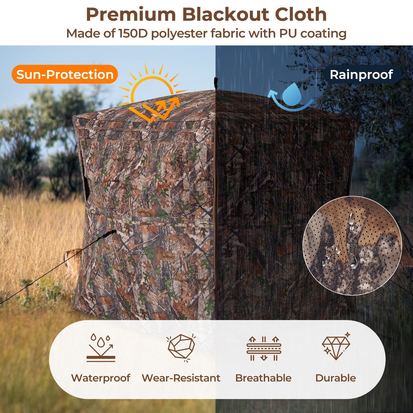 Hunting Blind 360 Degree One-Way See-Through Ground Blind for 2-3 Person, Camouflage Tents at Gallery Canada