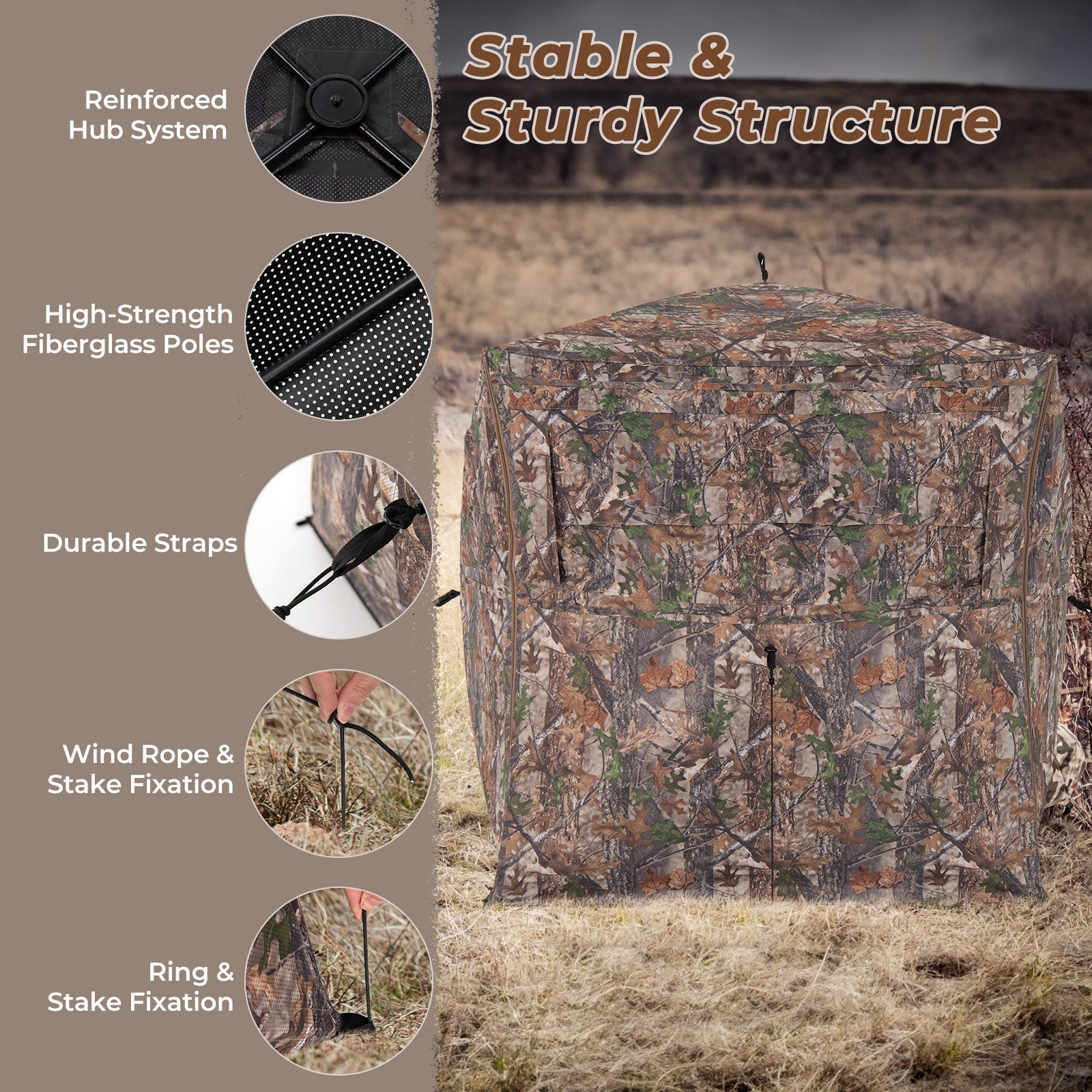 Hunting Blind 360 Degree One-Way See-Through Ground Blind for 2-3 Person, Camouflage Tents at Gallery Canada