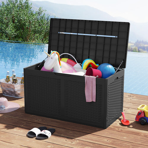 100 Gallon Resin Deck Box Outdoor Waterproof Storage Bench, Black