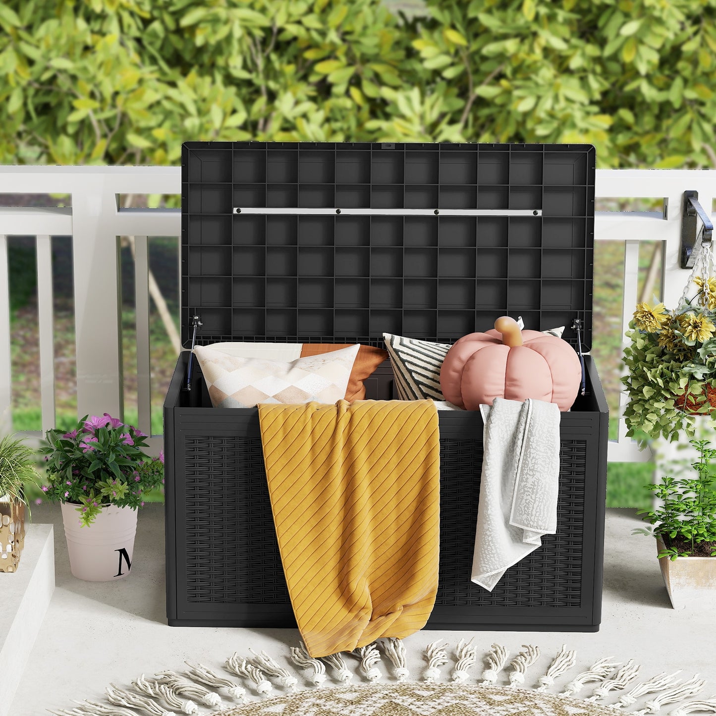 100 Gallon Resin Deck Box Outdoor Waterproof Storage Bench, Black Sheds & Outdoor Storage at Gallery Canada
