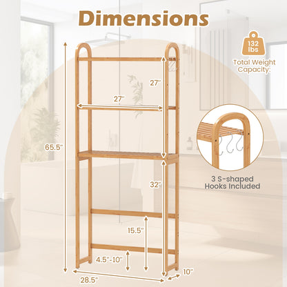 3-Tier Bamboo Bathroom Floor Organizer with 5-Position Shelves and 3 Hooks, Natural Bathroom Etagere at Gallery Canada