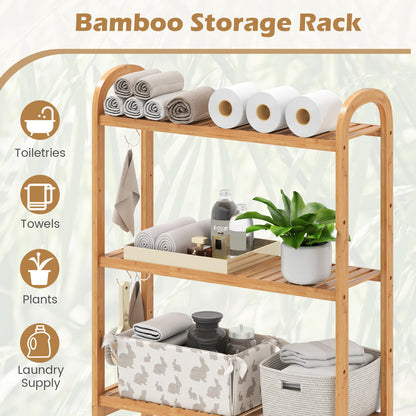 3-Tier Bamboo Bathroom Floor Organizer with 5-Position Shelves and 3 Hooks, Natural Bathroom Etagere at Gallery Canada