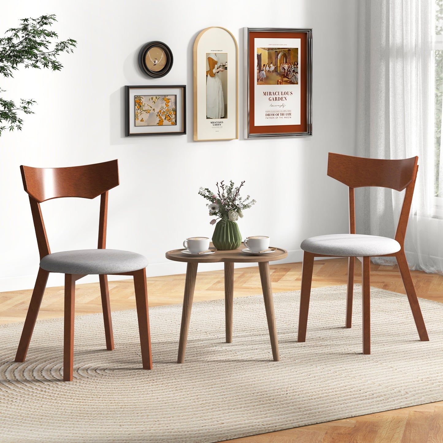 Wooden Dining Chair Set of 2 with Rubber Wood Legs and Padded Seat Cushion, Gray Dining Chairs at Gallery Canada
