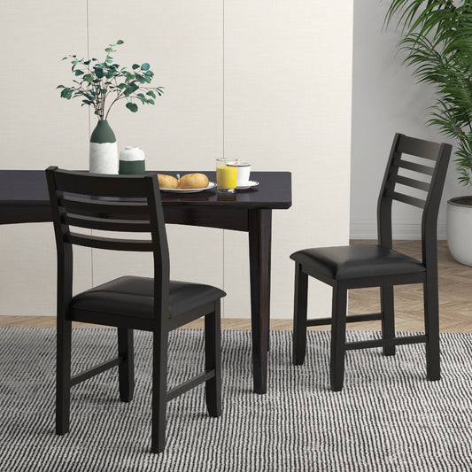 Wooden Dining Chair Set of 2 with Rubber Wood Frame  Padded Cushion and Ladder Back, Black - Gallery Canada