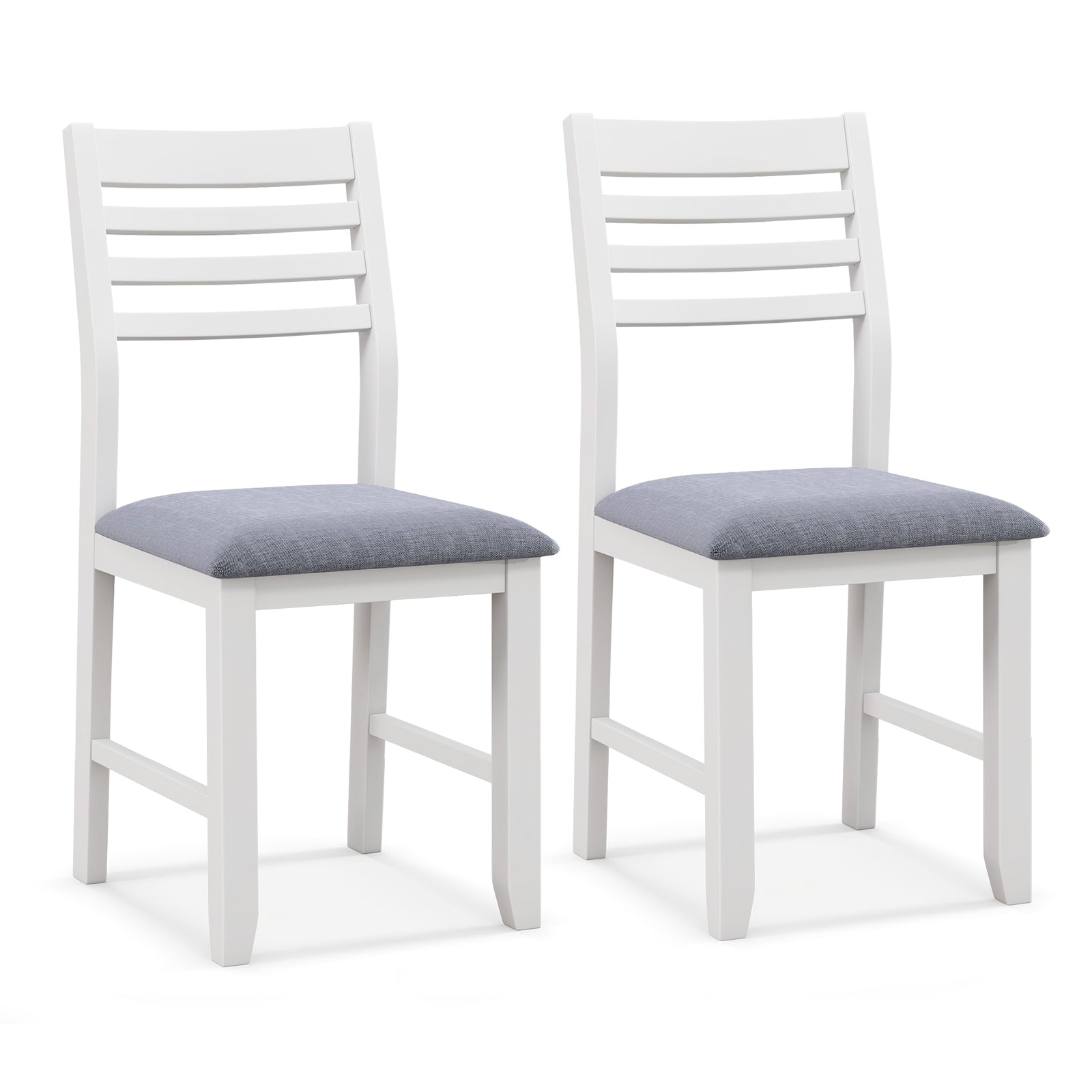 Wooden Dining Chair Set of 2 with Rubber Wood Frame Padded Cushion and Ladder Back, White Dining Chairs White at Gallery Canada