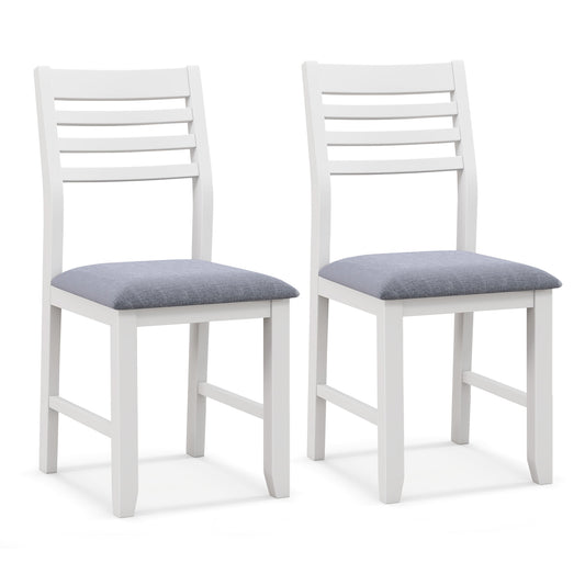 Wooden Dining Chair Set of 2 with Rubber Wood Frame Padded Cushion and Ladder Back, White Dining Chairs White at Gallery Canada