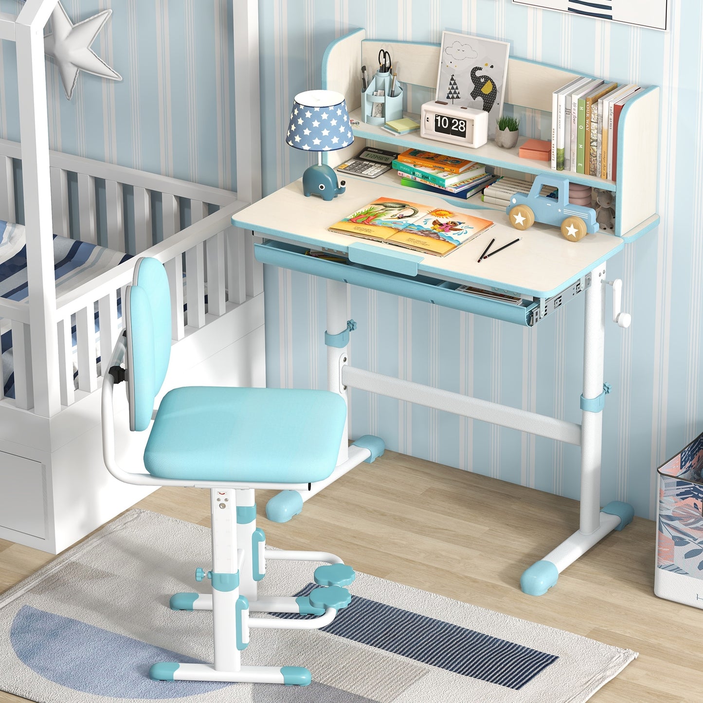 Height Adjustable Kids Study Desk with Tilt Desktop, Blue Kids Table & Chair Sets at Gallery Canada