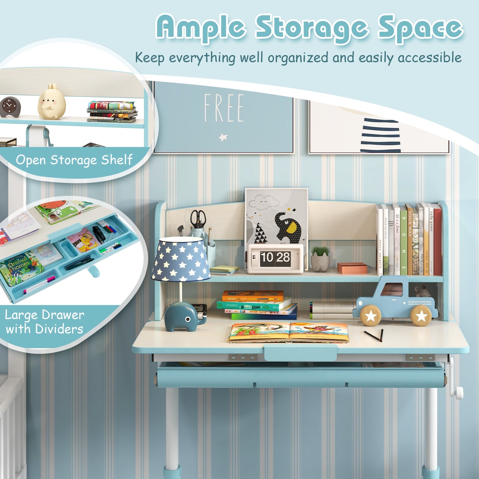 Height Adjustable Kids Study Desk with Tilt Desktop, Blue Kids Table & Chair Sets at Gallery Canada