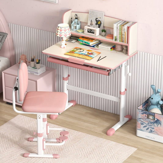 Height Adjustable Kids Study Desk with Tilt Desktop, Pink - Gallery Canada