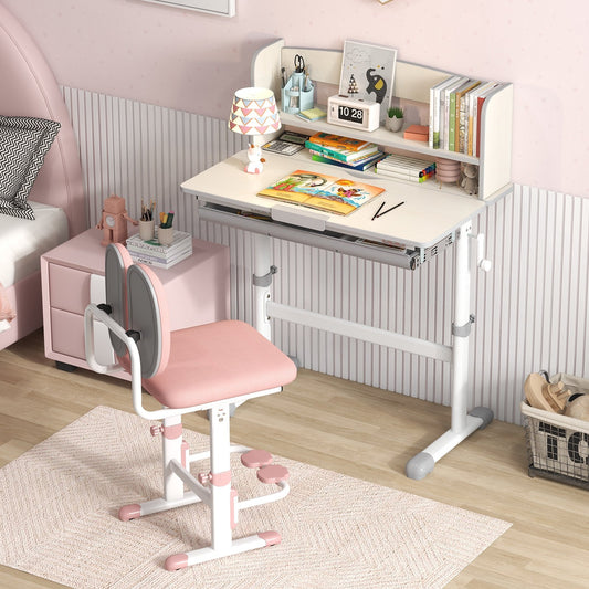 Height Adjustable Kids Study Desk with Tilt Desktop, Gray - Gallery Canada