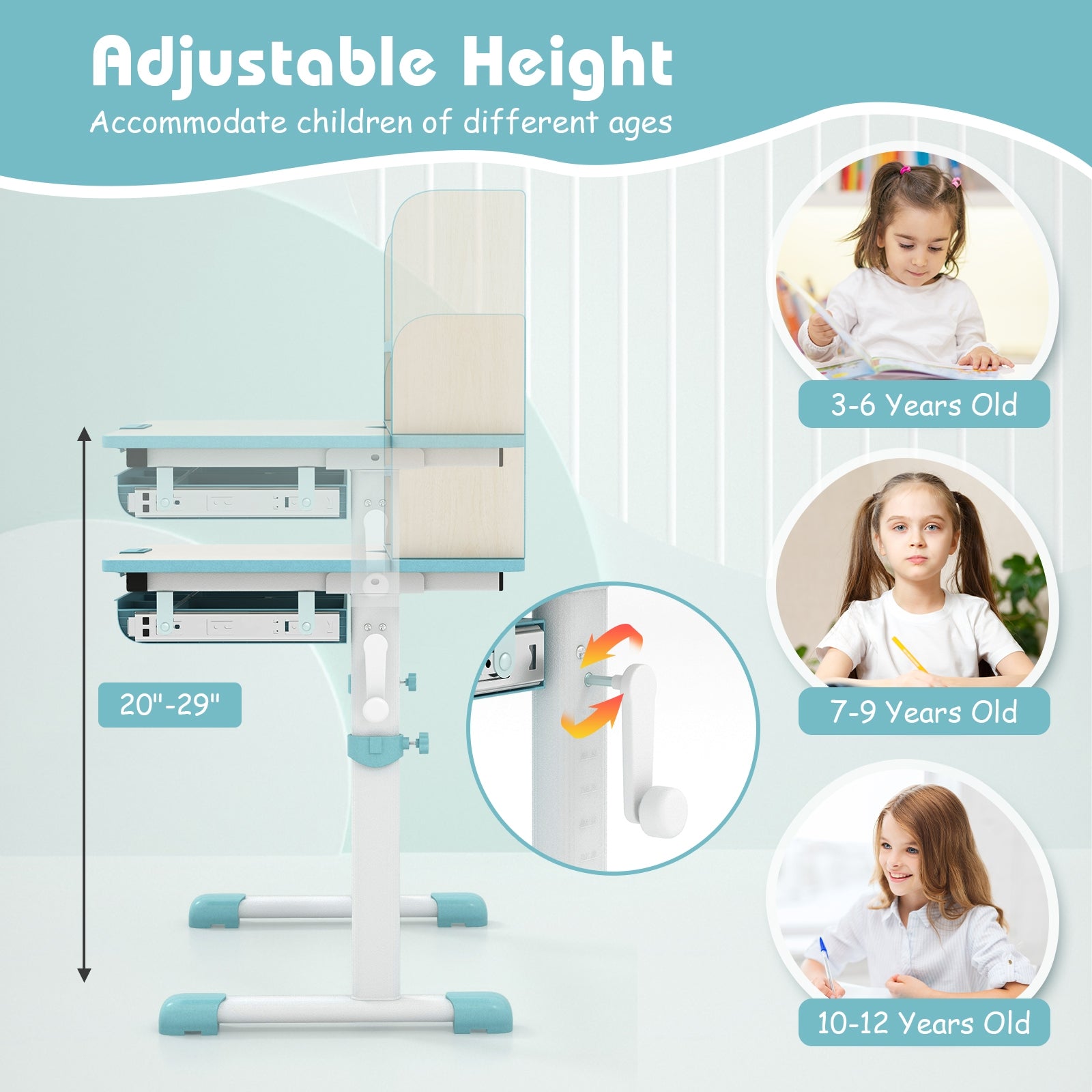 Height Adjustable Kids Study Desk with Tilt Desktop, Blue Kids Table & Chair Sets at Gallery Canada