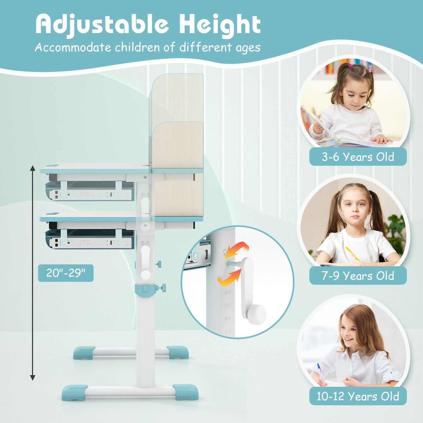 Height Adjustable Kids Study Desk with Tilt Desktop, Blue Kids Table & Chair Sets at Gallery Canada