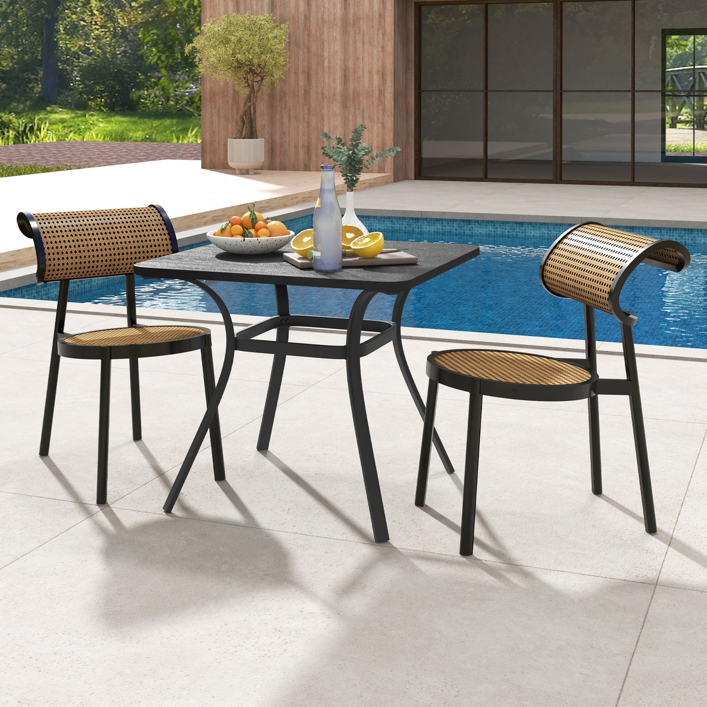 32 Inch Patio Dining Table Metal Square Table for Dining with 4 Curved Legs, Gray Patio Dining Tables at Gallery Canada