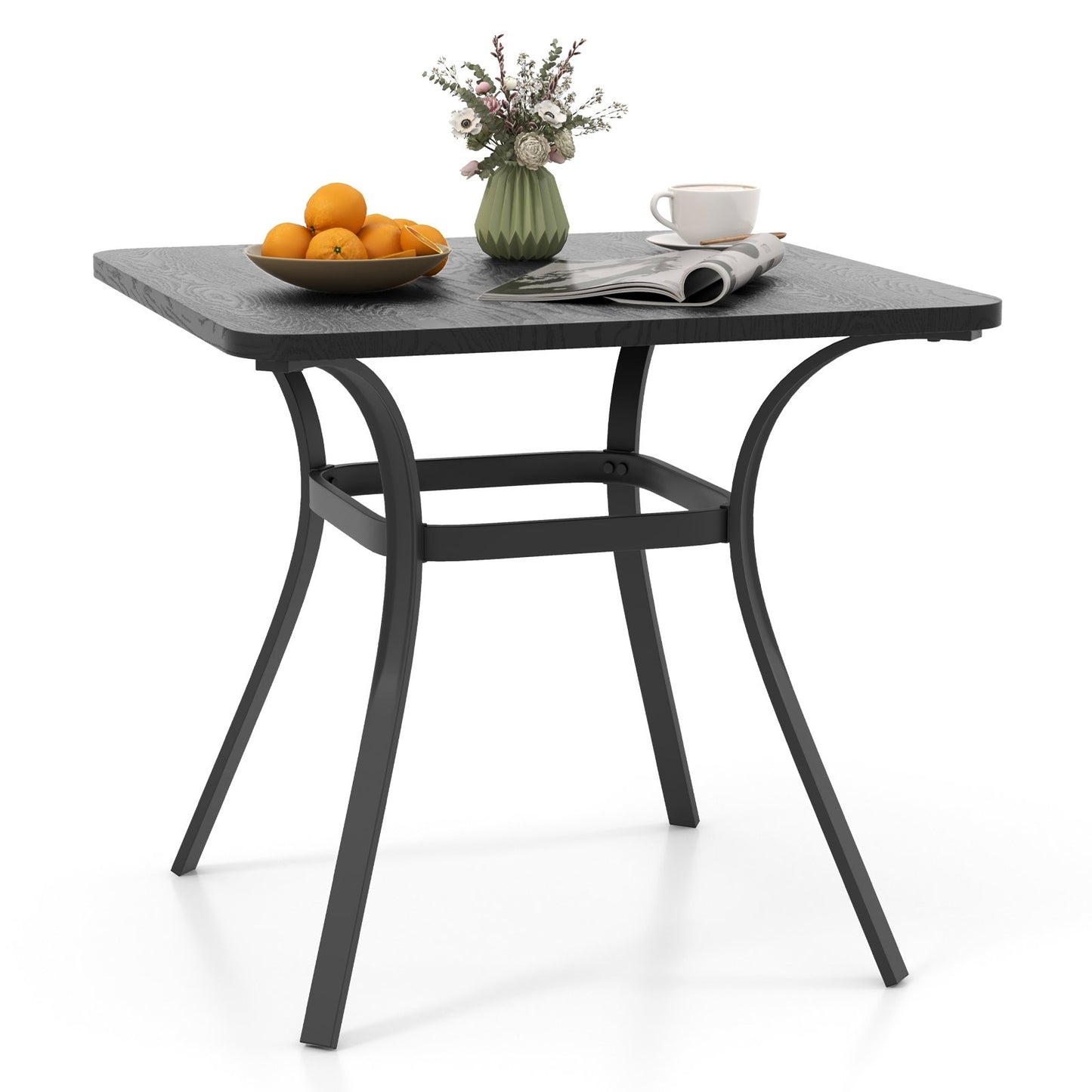 32 Inch Patio Dining Table Metal Square Table for Dining with 4 Curved Legs, Gray - Gallery Canada