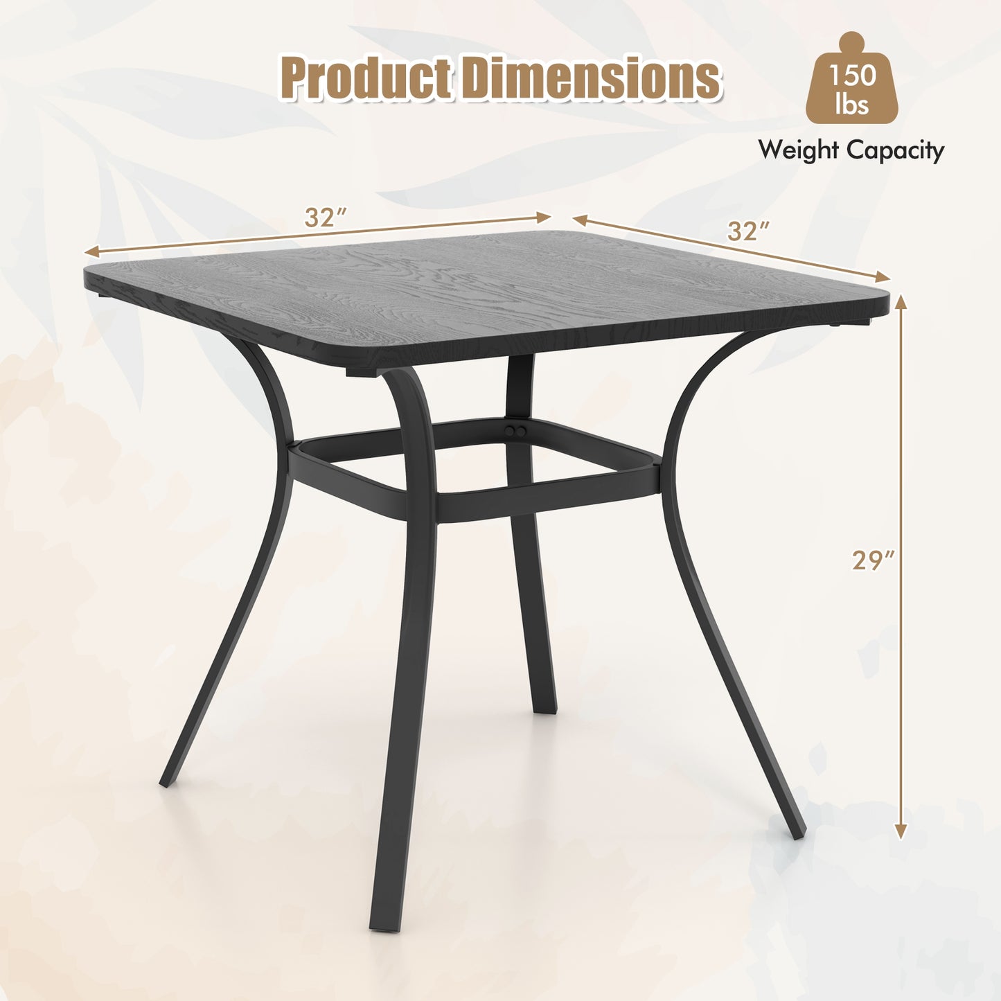 32 Inch Patio Dining Table Metal Square Table for Dining with 4 Curved Legs, Gray Patio Dining Tables at Gallery Canada