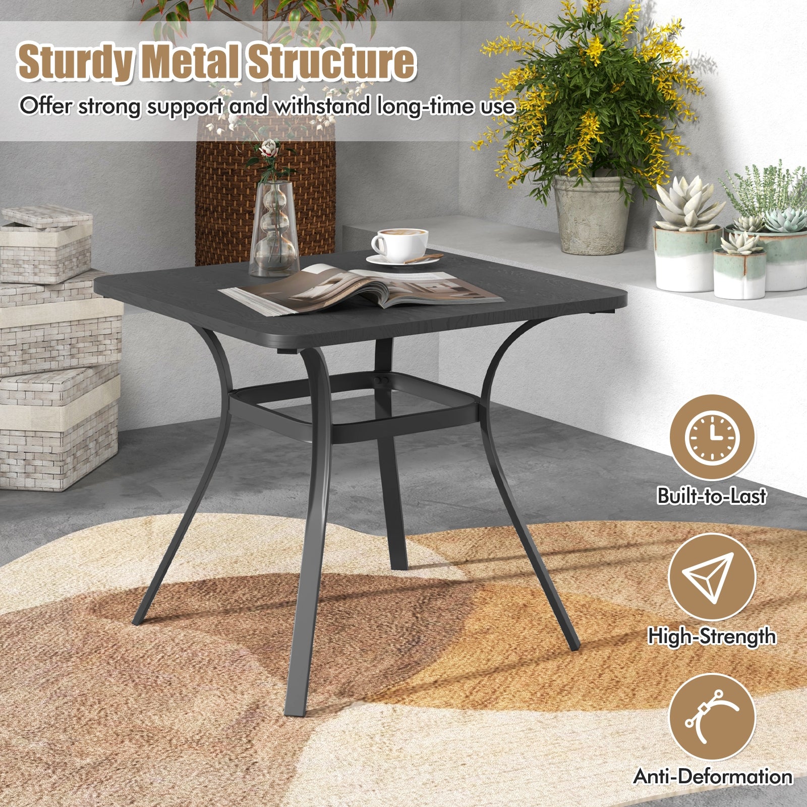 32 Inch Patio Dining Table Metal Square Table for Dining with 4 Curved Legs, Gray Patio Dining Tables at Gallery Canada