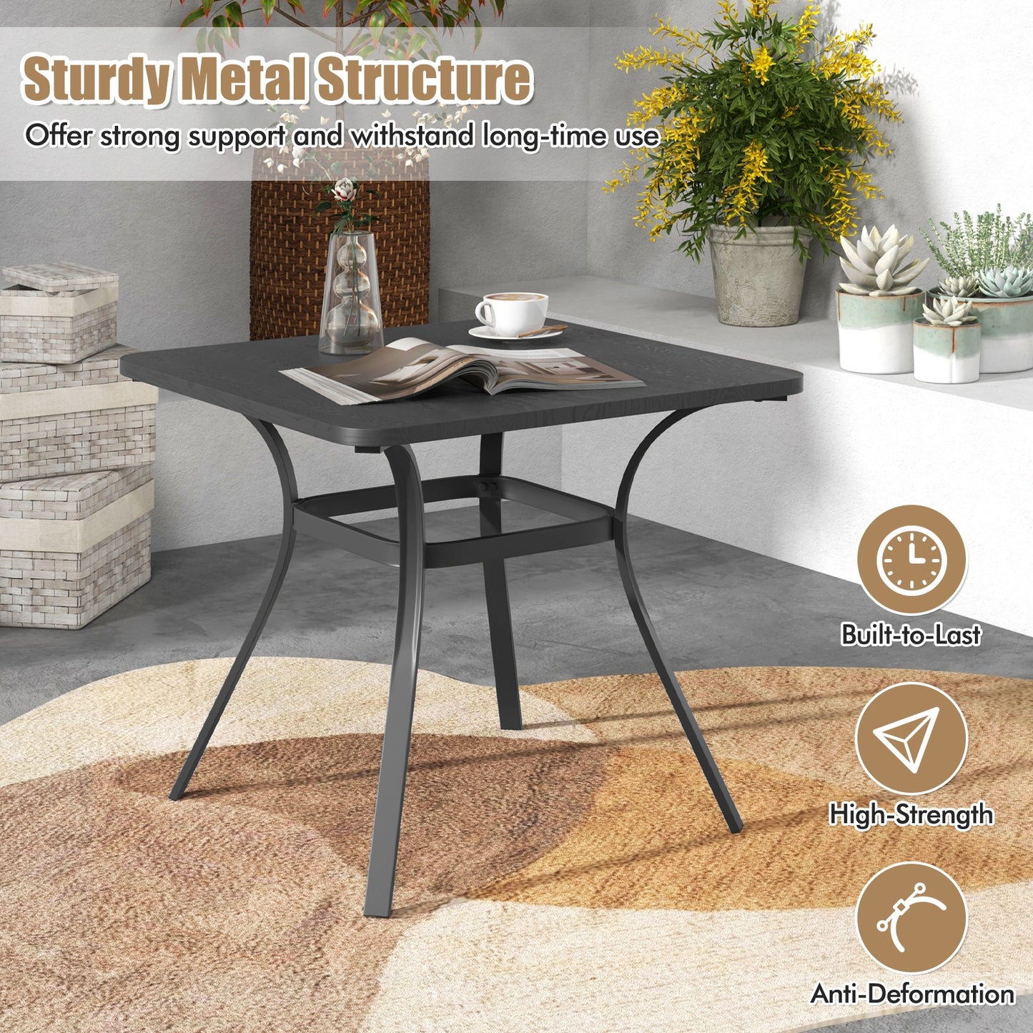 32 Inch Patio Dining Table Metal Square Table for Dining with 4 Curved Legs, Gray Patio Dining Tables at Gallery Canada