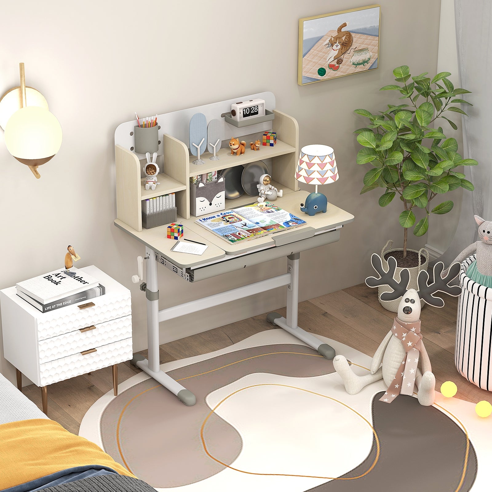 Height Adjustable Kids Study Desk with Tilt Desktop for 3-12 Years Old, Gray Kids Table & Chair Sets at Gallery Canada