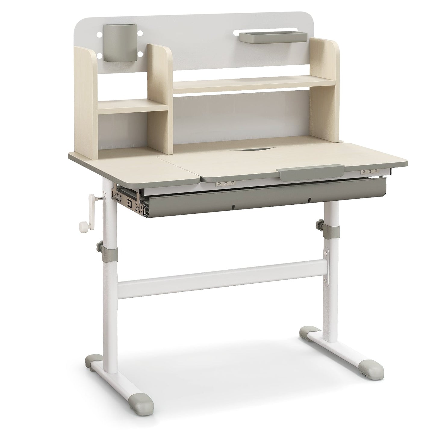 Bureau d'étude pour enfants à hauteur réglable, plateau inclinable, 3-12 ans, gris
