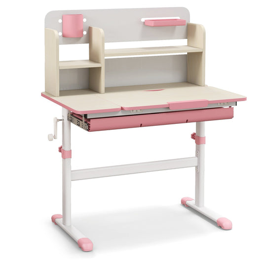 Height Adjustable Kids Study Desk with Tilt Desktop for 3-12 Years Old, Pink - Gallery Canada