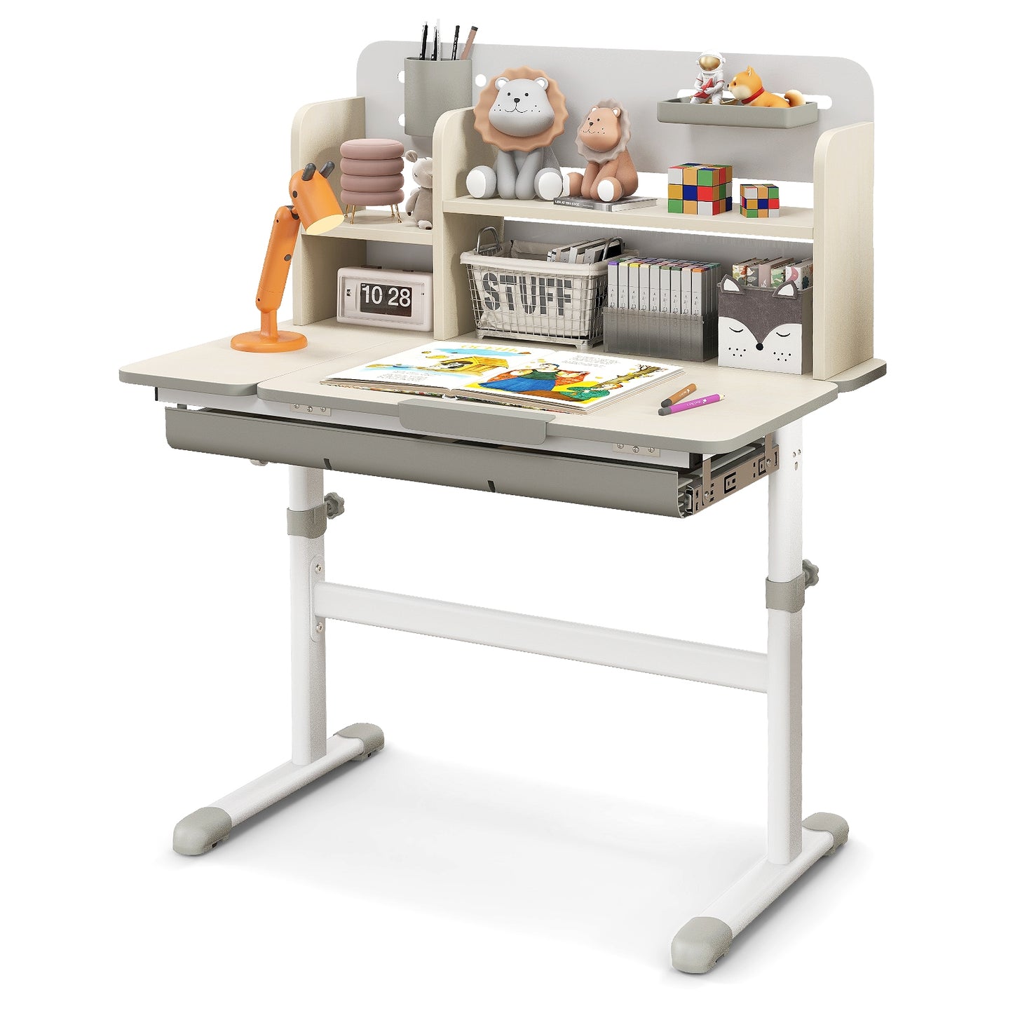 Height Adjustable Kids Study Desk with Tilt Desktop for 3-12 Years Old, Gray Kids Table & Chair Sets at Gallery Canada