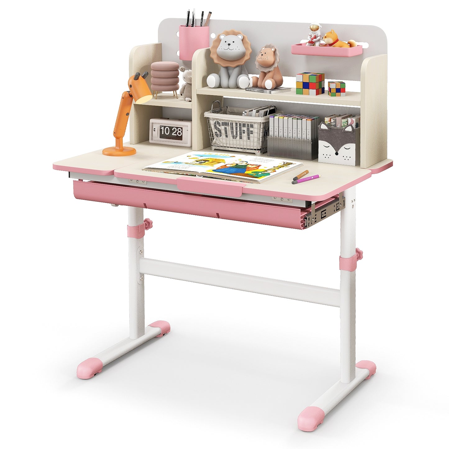 Height Adjustable Kids Study Desk with Tilt Desktop for 3-12 Years Old, Pink Kids Table & Chair Sets at Gallery Canada