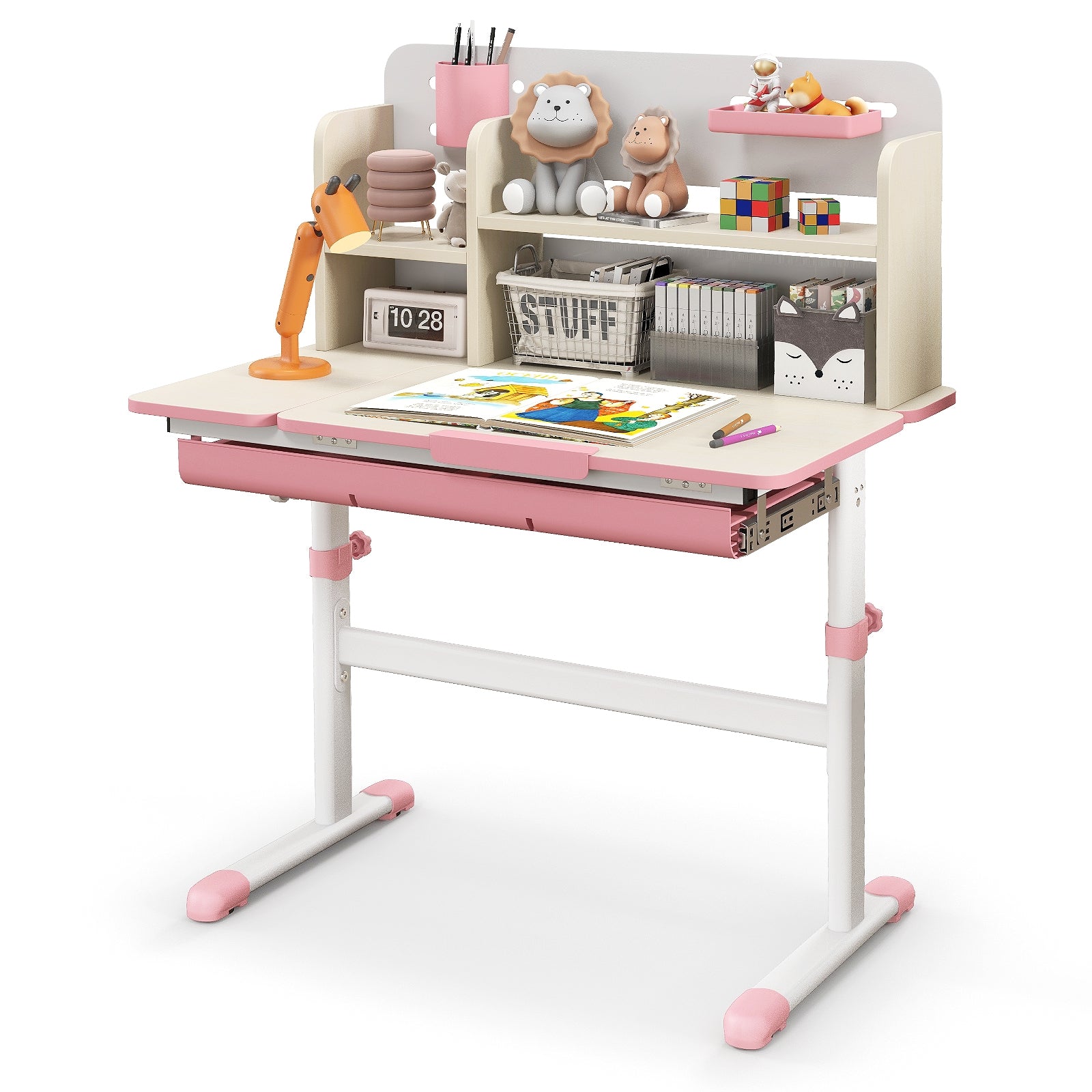 Height Adjustable Kids Study Desk with Tilt Desktop for 3-12 Years Old, Pink Kids Table & Chair Sets at Gallery Canada
