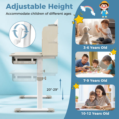 Height Adjustable Kids Study Desk with Tilt Desktop for 3-12 Years Old, Gray Kids Table & Chair Sets at Gallery Canada
