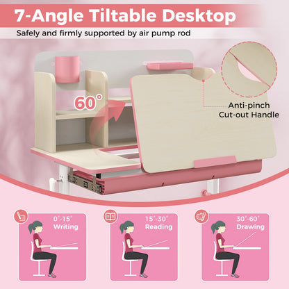 Height Adjustable Kids Study Desk with Tilt Desktop for 3-12 Years Old, Pink Kids Table & Chair Sets at Gallery Canada