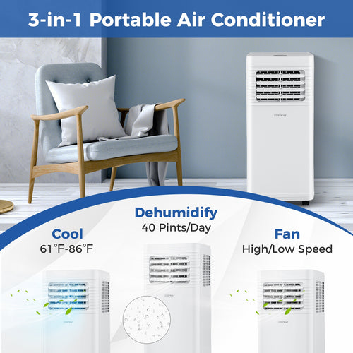 8000 BTU Portable Air Conditioner 3 in 1 AC Unit with Fan and Dehumidifier, White