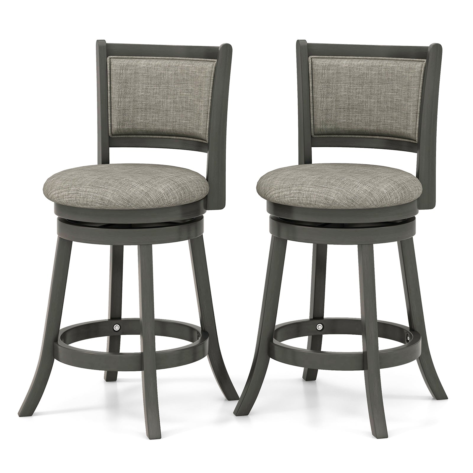 Swivel Bar Stools Set Of 2, Soft-Padded Back And Seat, S, Gray Bar Stools Gray at Gallery Canada