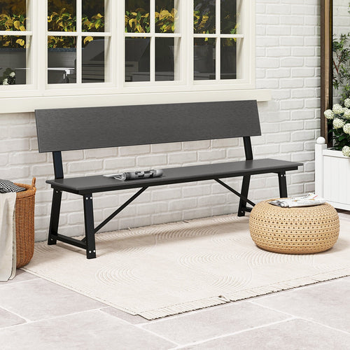 72 Inch Extra Long Bench with All-Weather HDPE Seat & Back for Yard Garden Porch, Gray