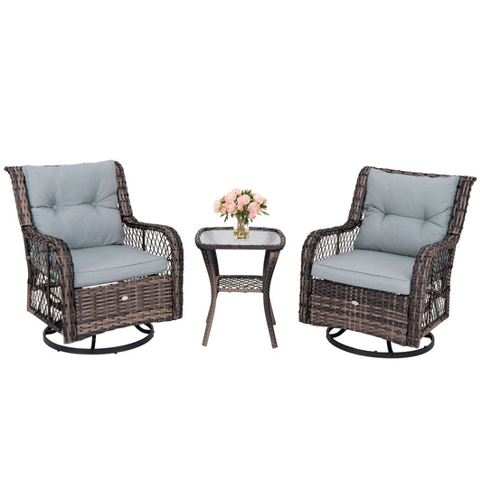 3 Pieces Outdoor Swivel Rocker Set with Small Side Table, Gray - Gallery Canada