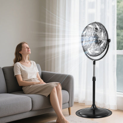 18 Inches High Velocity Pedestal Fan with 3 Speeds and Adjustable Height, Black Fans at Gallery Canada