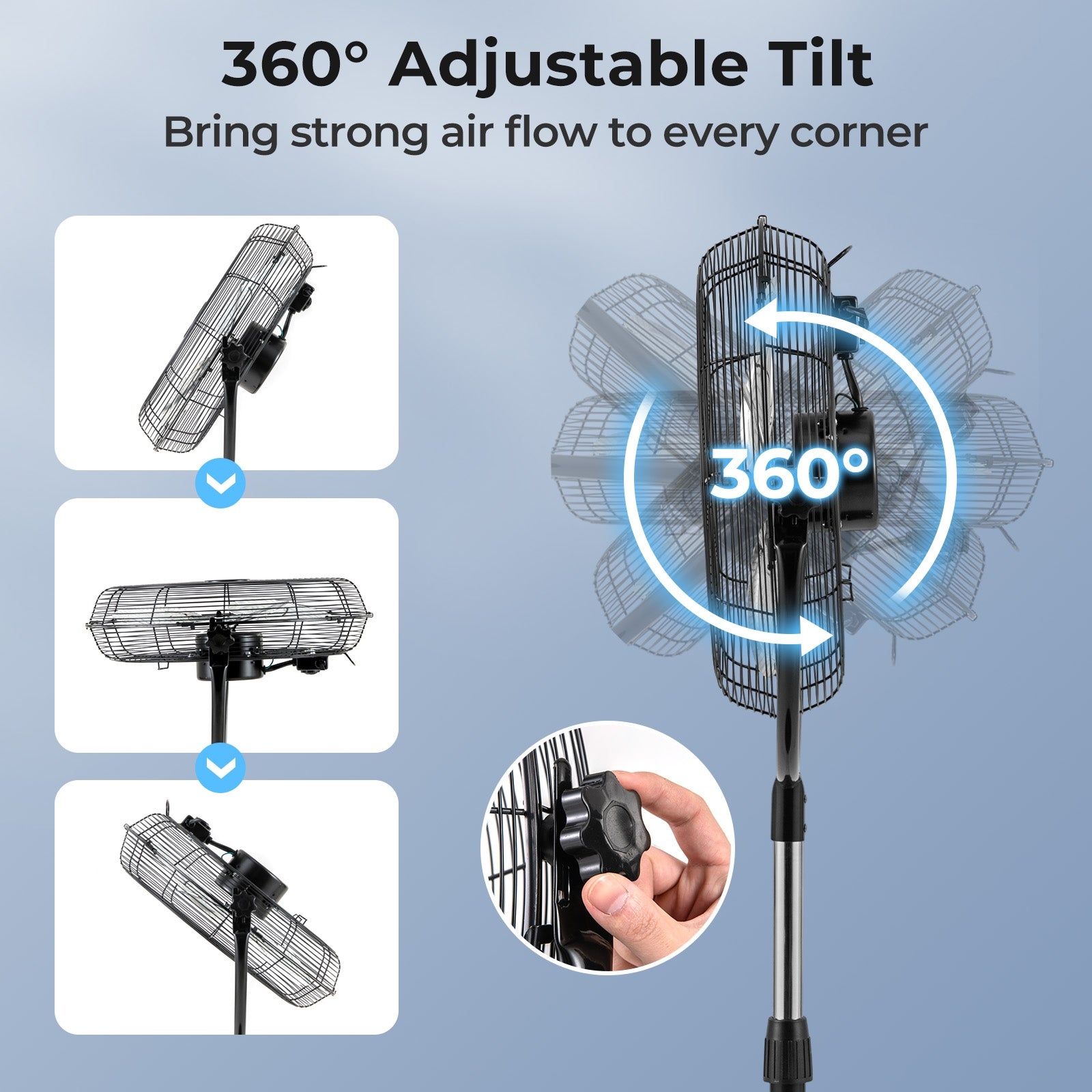 18 Inches High Velocity Pedestal Fan with 3 Speeds and Adjustable Height, Black Fans at Gallery Canada