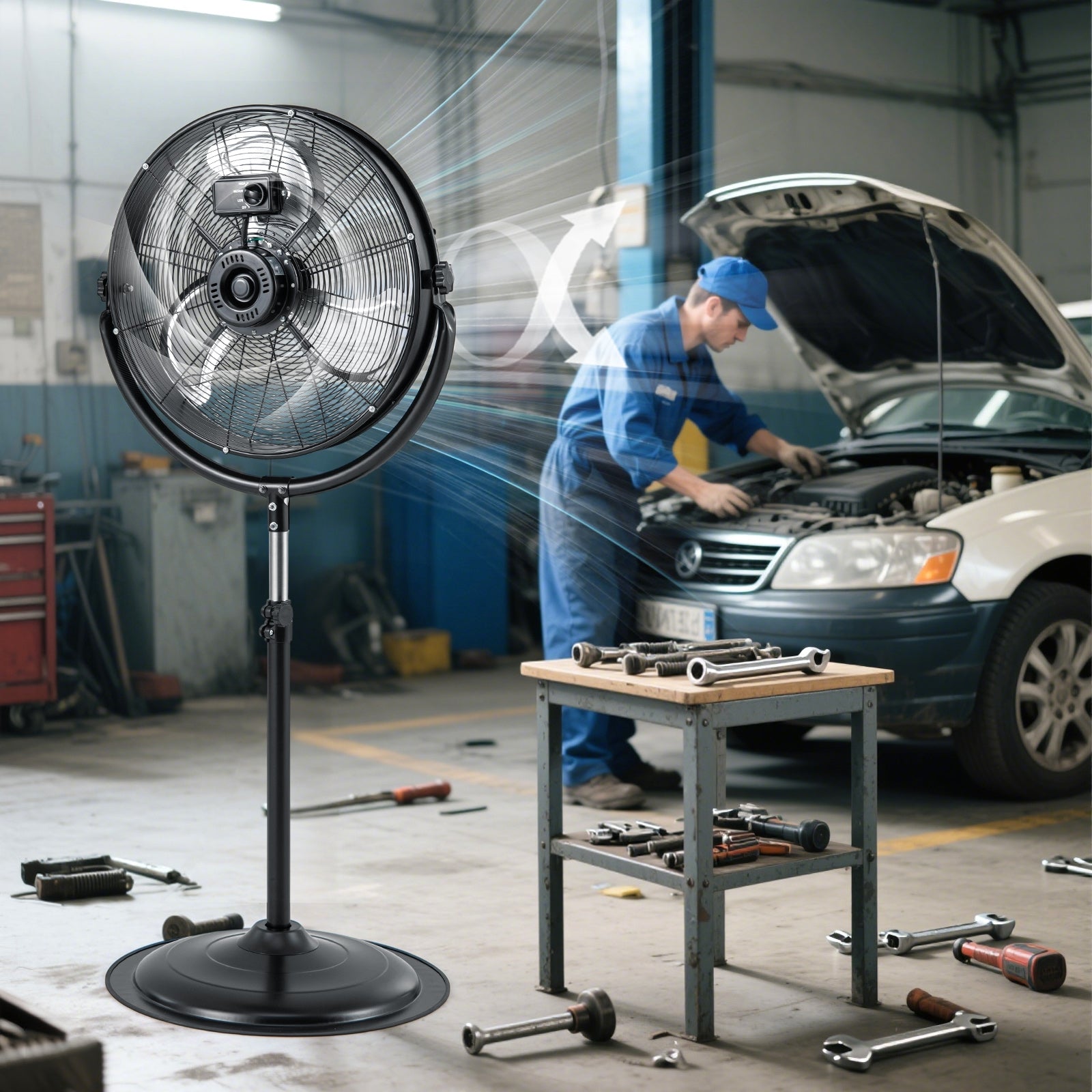 20 Inches High Velocity Pedestal Fan with 3 Speeds and Adjustable Height, Black Fans at Gallery Canada
