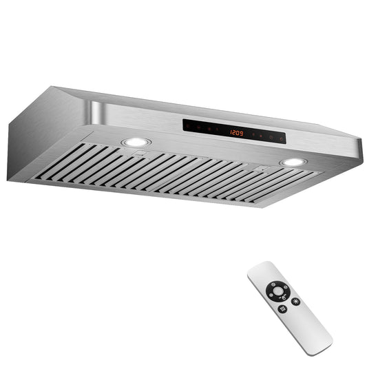35.5/29.5 Inch Under Cabinet Range Hood 900 CFM Kitchen Vent with 4 Fan Speed-29.5 inches, Silver - Gallery Canada